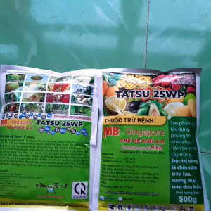 Thuốc trừ nấm bệnh cây trồng Tatsu 25WP Bột Xanh Gói 100gr Hoạt chất  Metalaxyl 250g/kg Đặc trừ vàng lá chín sớm sương mai