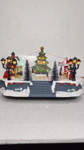 D&D FC708 Led Resin Crafts Christmas House Village Ice Skating Rink Music Home Christmas Decor Ornament