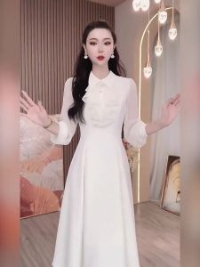 Muse Dress Women Korean Style Temperament New Long Sleeve Slim A Line Skirt Thin Commuter Waist Dress Female Elegant Dinner Dress