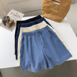 High Waist Wide Leg Jeans Shorts Women Summer Loose Casual Elastic Versatile Slimming Hot Pant Faded Style Polyester Fabric