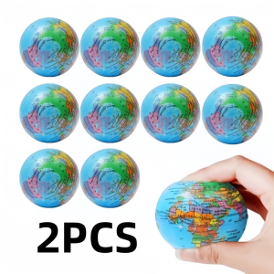 2Pcs Mini Earth Stress Balls Toy Finger Exercise PU Globe Squeezable Balls Educational Foam Sport Ball Decompression Gift