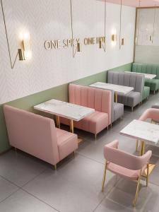 Customized Milk Tea Restaurant Deck Sofa Minimalist Modern Quiet Bar Dessert Snack Hamburger Table and Chair Combination Dining Internet Celebrity