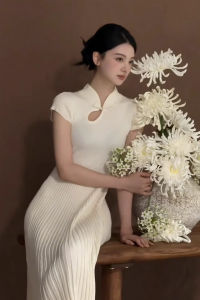 QFN | Design Elegant Traditional Chinese Cheongsam Dress White