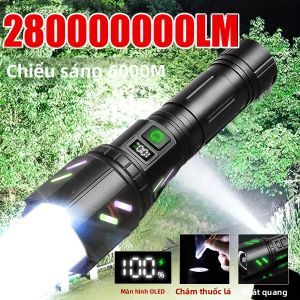 Đèn Pin LED Có Thể Sạc Lại Siêu Sáng 280000000LM Với Màn Hình Hiển Thị Nguồn Có Thể Phóng To 5 Chế Độ Đèn Pin Cắm Trại Hợp Kim Nhôm Đèn Chống Nước Cho Các Hoạt Động Ngoài Trời
