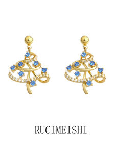 Thick Plated 18K Gold Christmas Tree Hollow Zirconium Stone Earrings Womens Fashion Jewelry S925 Silver Needle Ear Decorations