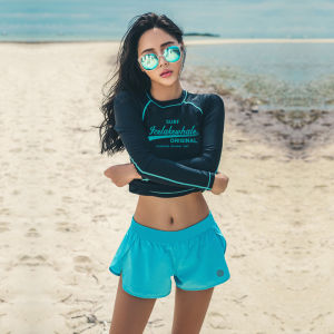 Korean Diving Suit Womens Split Sunscreen Long-Sleeved Swimsuit Womens Conservatively Thin Quick-Drying Hot Spring Vacation Surf Dive Skin