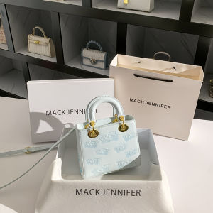 Ice Blue Embossed Leather Crossbody Bag Single Shoulder Bag Fashionable Bucket Shape Medium Size Casual Style for Young Women