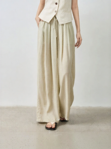 Toyouth | Textured Linen Balmoral Pleats High Waisted Wide Leg Trousers