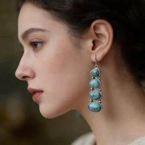 Bohemian Natural Turquoise Earrings Are Available in Three Colors: Red Green and Black. They Are a Retro Ethnic Style Hypoall