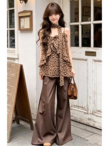 Karrar betsey | Leopard Print Halter Sleeveless Spaghetti Strap Blouse