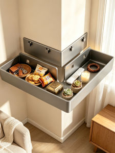 B&W | Corner Wall Mount No Drilling Snack Toy Storage Shelf