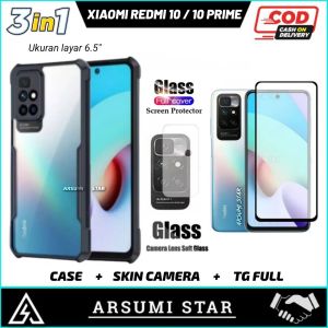 PROMO PAKET MURAH 4 IN 1 CASE XIAOMI REDMI 10 / REDMI 10 PRIME / REDMI 10 2022 / REDMI 10 PRIME 2022 SERIES HARDCASE ARMOR TPU SHOOKPROF TRANSPARAN CASING + ANTI GORES ANTI BLUELIGHT + SKIN CARBON 3D + SKIN CAMERA LENS