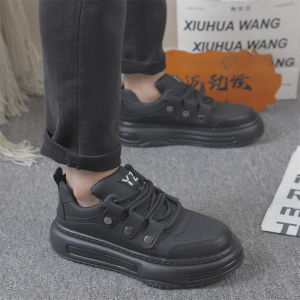 Spring New Mens Sports Shoes Comfortable Breathable Thick Bottom Casual Dad Shoes Leather Splicing Fashionable Trendy Increase Height