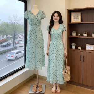 AIYITI | Dots Youthful Plus Size Dress Summer New Waist-Cinching Chiffon