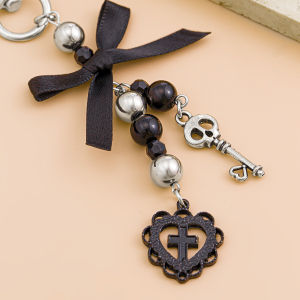 Classic Goth Black Bowknot Skull Keychain Women Cross Love Heart Key Ring Ladies Halloween Fashion Jewelry Gift