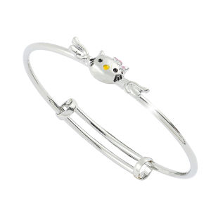 Sanrio | Kawaii Hello Kitty Bangle Bracelet - Zinc Alloy Silver Tone Angel Wing Design Adjustable for Women & Teens