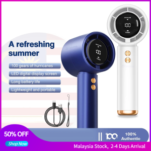 Portable USB Mini Fan kipas Handheld Fan Kipas Angin The LED Digital Display 100 Gears Mute Ultra Wind Speed 5000 mAh USB Rechargeable Cooler in Summer Portable Fan 风扇