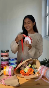 (30mm x 50Yards) Plastic Ribbon Love-Heart Printed Design Ribbons for Gift Wrapping Bouquet Decor