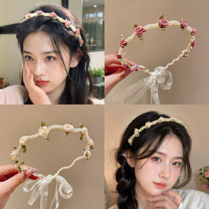 Atmosphere Sense Fairy Pearl Flower Headband Headdress Adult and Children Hairpin Bows Braided Hair Band Princess Hair Accessories
