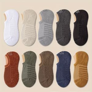 10 Pairs Summer Mens Casual No Show Socks Solid Color Sweat-Absorbing Invisible Boat Sock for Loafers Sneakers