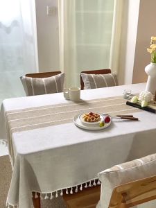 Table Cloth Cover Waterproof Rectangular Table Cloth Table Cloth 4/6/8 Seater Linen Material Ins Style With Tassels