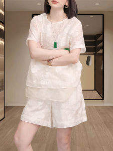 Shalldoer | Bộ đồ hai mảnh thời trang mới của Trung Quốc dành cho nữ mùa hè cổ tròn tay ngắn quần short ống rộng thời trang