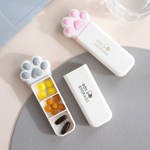 Portable Cat Paws Pill Box with 3 Compartments Silicone Organizer for Daily Medication Management at Home and Travel