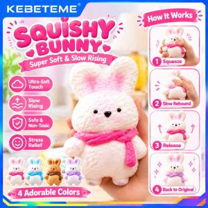 KEBETEME 18cm Squishy Bunny Toy Sweet Scented Slow Rising Stress Relief Soft Squeeze Rabbit With Scarf Kawaii Desk Decor Gift For Kids Adults Girls Boys