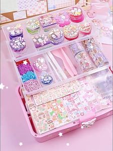 (Free Display)942Pcs DIY Guka Stiker Set Lengkap Gantungan Kunci Akrilik Set Kartu Stiker luca Kotak Guka Cream Gum Kartun Mainanan Anak Perempuan-with 3 Lapisan Kotak
