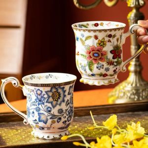 French Blue and White Porcelain Coffee Mug Retro Ceramic Water Cup Creative Afternoon Tea Household Drinkware Breakfast Milk Mug