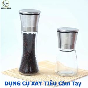 Lọ xay tiêu cầm tay bình thủy tinh nắp viền inox 304 cao cấp