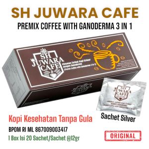 KOPI SH JUWARA CAFE 1 BOX ISI 20 SACHET SILVER 3 IN 1 KOPI KESEHATAN EKSTRAK JAMUR LINGZHI