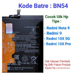 Baterai Xiaomi Redmi Note 9 Redmi 9 Redmi 10X 5G Redmi 10X Pro  Batre BN54 Battery