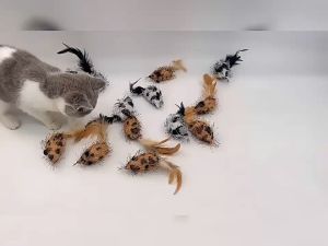 Chuột tua rua đuôi lông vũ - Đồ chơi chuột nhồi bông cho mèo - Tiệm Mèo Moa