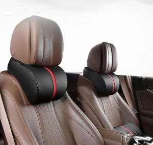 Premium Leather Car Headrest Pillow 100% Memory Foam Car Neck Pillow with Adjustable Strap & Breathable Removable Cover Ergonomic Design - Travel Pillow Car Pillow for Neck Pain Relief