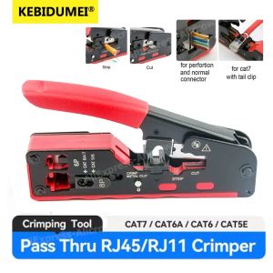 Kebidumei | Cat7 RJ45 Crimp Tool compatible for Cat7/6a/6/5e Ethernet Cable with Cut/Strip Multi-function Wire Cutter Wire Stripper Ethernet