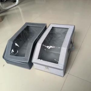 Stackable Baseball Cap Organizer Boxes-Large CapacityFoldable Fabric Storage Boxe with Clear Lid&Metal Handles for ClothesHats