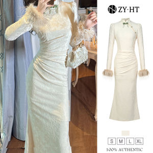 เดรสผู้หญิง 70215 - ZYHT EraVogue เดรสผู้หญิง เดรสกี่เพ้า เดรสสีขาว เดรสแขนยาว เดรสไฮโซ เดรสวินเทจ เดรสออกงาน เดรสปาร์ตี้ เดรสฝรั่งเศส