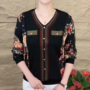 เสื้อเชิ้ตคอวีแขนยาวสไตล์ฤดูใบไม้ร่วงปี 2025 ใหม่ เสื้อเชิ้ตทรงเข้ารูปด้านในที่สวมใส่สบาย ผ้าฝ้ายผสมโพลีเอสเตอร์