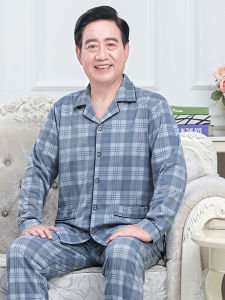 Mens Pure Cotton Sleepwear Set Casual Long Sleeve Cardigan Home Clothes Autumn Spring Autumn Winter Comfortable Soft Plaid Pattern