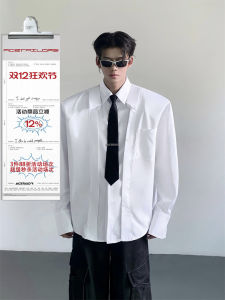 เสื้อเชิ้ตแขนยาวทรงหลวมสไตล์เกาหลีสำหรับผู้ชาย ดีไซน์เรียบง่าย สีสันสดใส ไม่ต้องรีด คอปกพับ สวมใส่ได้หลากหลายโอกาส