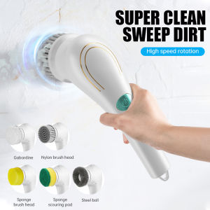 Handheld Kitchen Household Electric Cleaning Brush 5 IN 1 Magic Brush Electric Cordless Cleaning for Tub and One Touch Operation & 5 Replaceable Brush Heads For Kitchen Bathroom Toilet Washbasin