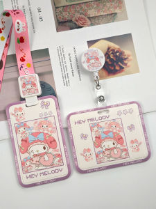 Cute Cartoon Meileti Card Holder Student Campus ID Card Access Control Protective Case Retractable Lanyard Horizontal Version Badge Clip Business Card