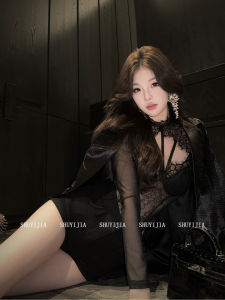 Áo Khoác Ren Kiểu Pháp Gợi Cảm Quần Short Cạp Cao Bộ Đồ Thời Trang Thu Đông Cho Phụ Nữ Ngoại Cỡ Áo Sơ Mi Dài Tay Váy Chữ A Quần Bó