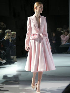 Pink Floral Embellished Suit with Pleated Mini Skirt Two-Piece Set by TWOTWINSTYLE High Waist Asymmetrical Design