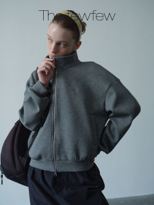 the Fewfew Knitted Air Cotton Shoulder Drop Loose Short Casual Versatile Jacket Zipper Sweatshirt Outerwear Womens Fashion