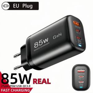 85W EU Korea Plug GaN Type C Charger USB QC3.0 For Laptop Ipad PPS PD 65W Fast Charge For Samsung IPhone 16 Pro Max Mobile Phone