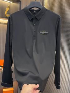 Fall New Mens Luxury Casual Collared T-shirt Comfortable Fashionable Versatile Long Sleeve Standard Fit Antibacterial Solid Color