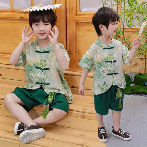 lontakids 2Pcs Kids Boys Chinese Traditional Outfit Baby Shirt Shorts New Year Tang Suit Festival Performance Costume