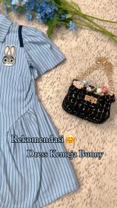 [KIDSFASHIONKOLEKSI] Dress Kemeja Judy Topia Bunny Dasi Stripe Biru Anak Perempuan